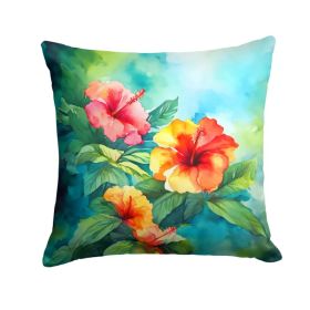 Hawaii Hawaiian Hibiscus in Watercolor Throw Pillow Machine Washable, Indoor Outdoor Decorative Pillow for Couch, Bed or Patio, 18Hx18W (Option: default)