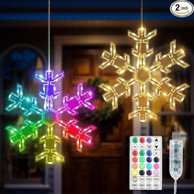 12-Inch LED RGB Snowflake Christmas Window Hanging Light With Remote Control For Indoor Holiday Decorations (Option: RGB Color Changing)