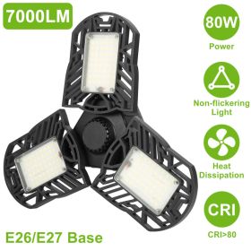 LED Garage Light E26 E27 80W 7000LM 6500K Garage Ceiling Light Deformable Workshop Lamp Die Cast Aluminum LED Ceiling Light Bulbs With 3 Adjustab (Option: 1Pc Black)
