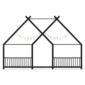 Full Size Metal House Bed Frame, Montessori Floor Bed with Safety Side Guard Rails, No Box Spring Needed, House-Shaped Platform Bed for Kids Todd (Option: default title)