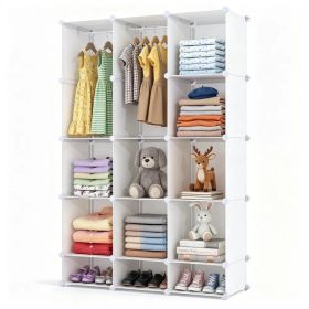 3-Cube White Modular Kids Closet, PP & Metal Storage Organizer with Hanging Rods, Tool-Free Assembly Baby Wardrobe for Clothes Toys Books (Option: default title)